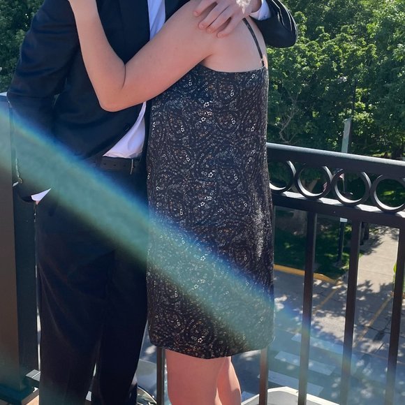 Gianni Bini Black and Floral Satin Slip Dress Square Neck Size 6‎ - Picture 2 of 6